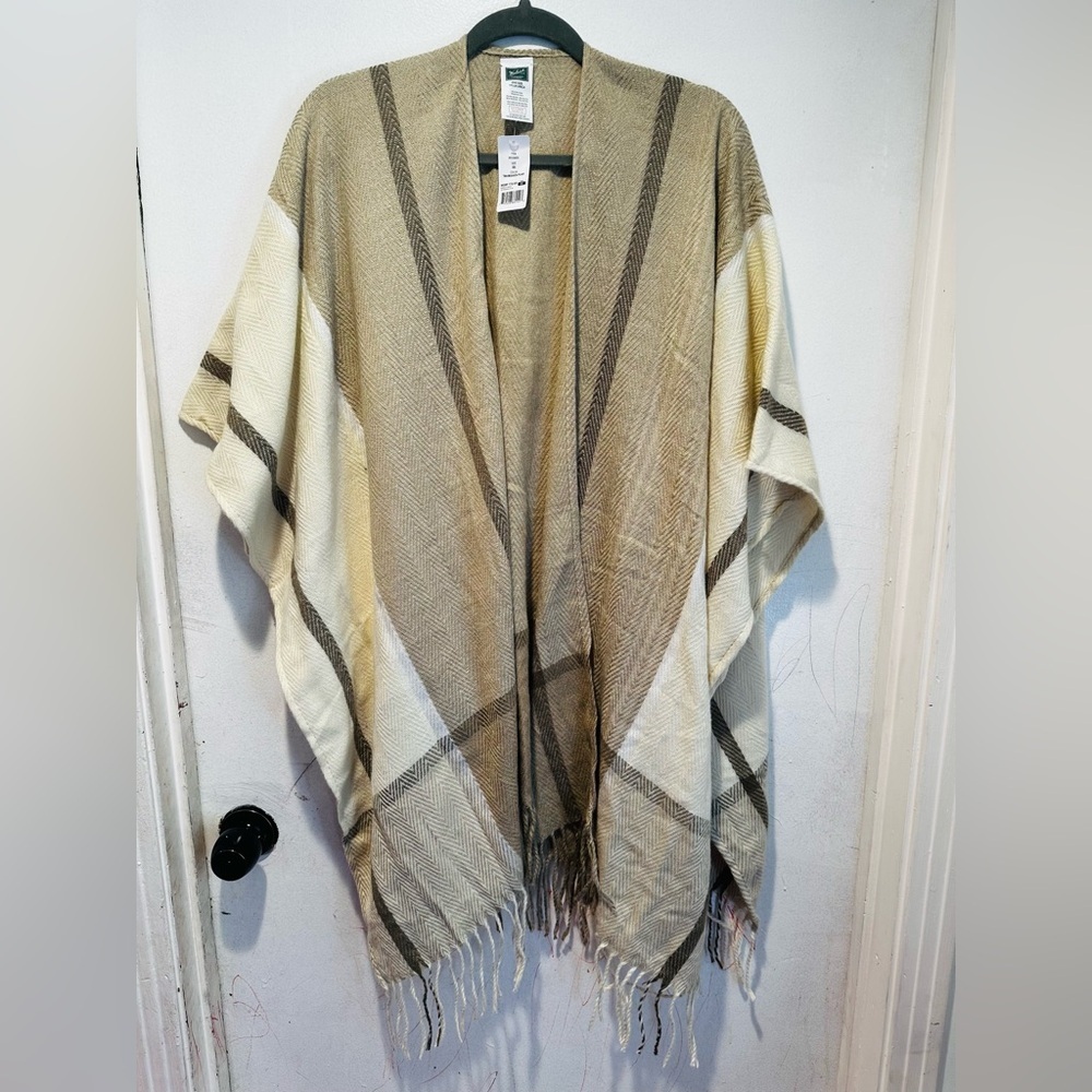 Woolrich Beige and Brown Chevron Poncho